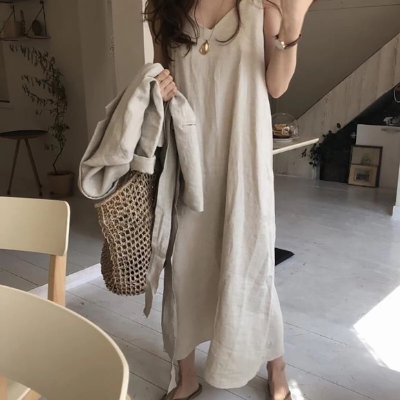 Dress minimalist vneck maxi womens khaki tank - Picture 2 of 3